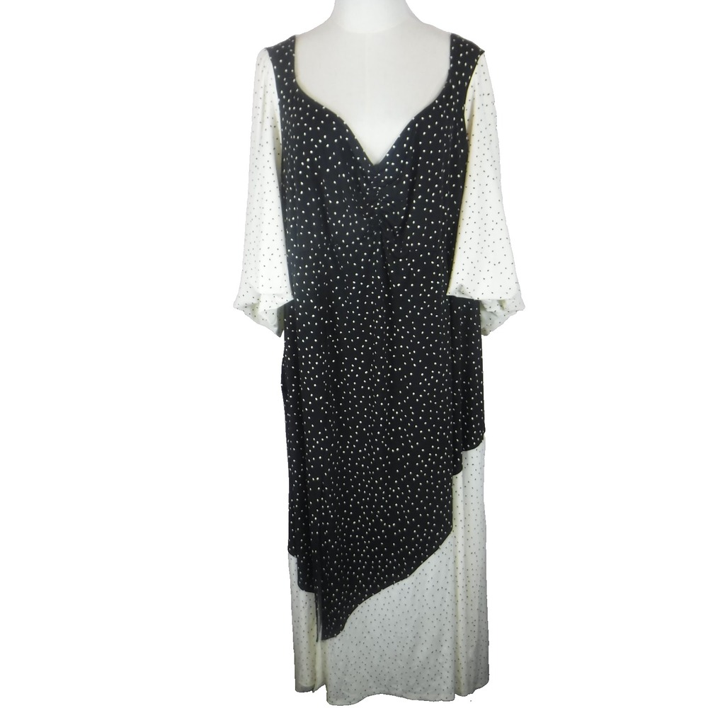 Torrid Knit Mix Polka Dot Black White Maxi Dress Ruched Puff‎ Sleeve Size 5X